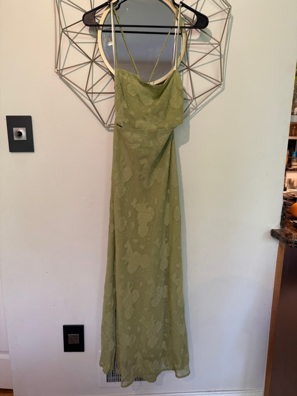 Sage Green Dress with Floral Jacquard